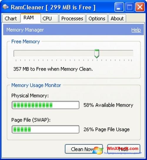 Скриншот программы RamCleaner для Windows XP