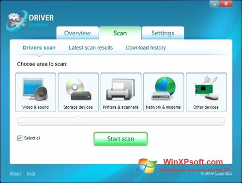 Скриншот программы Carambis Driver Updater для Windows XP