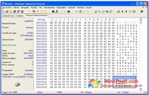 Скриншот программы WinHex для Windows XP
