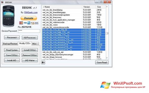 Скриншот программы BBSAK для Windows XP