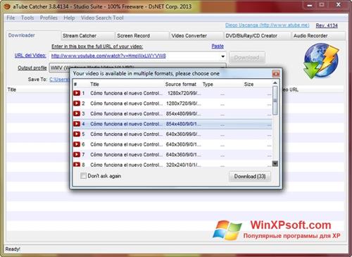 Скриншот программы aTube Catcher для Windows XP
