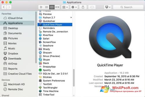 Скриншот программы QuickTime Pro для Windows XP