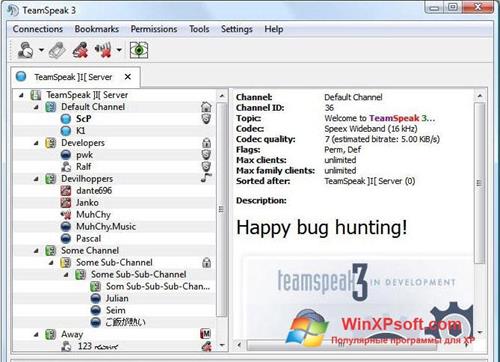 Скриншот программы TeamSpeak для Windows XP