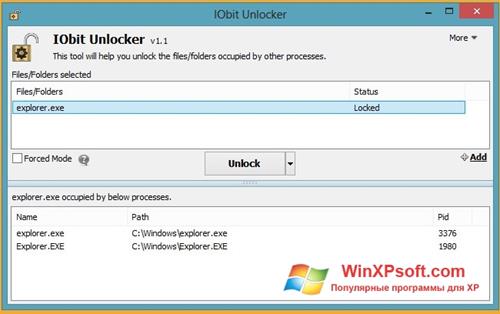 Скриншот программы IObit Unlocker для Windows XP