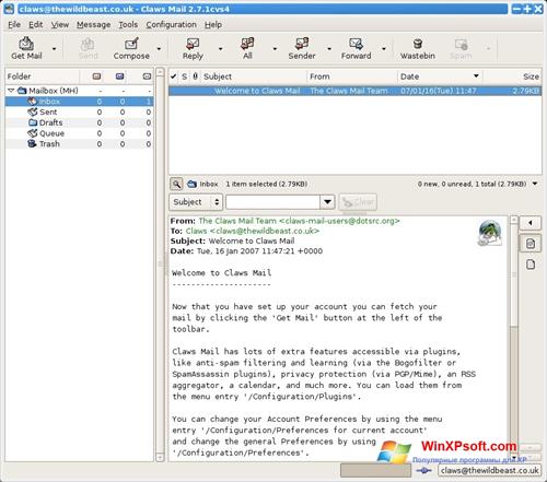 Скриншот программы Claws Mail для Windows XP