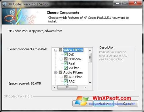 Скриншот программы X Codec Pack для Windows XP