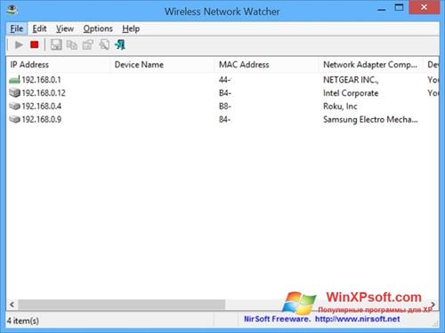 Скриншот программы Wireless Network Watcher для Windows XP