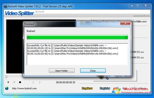 Скриншот программы Boilsoft Video Splitter для Windows XP
