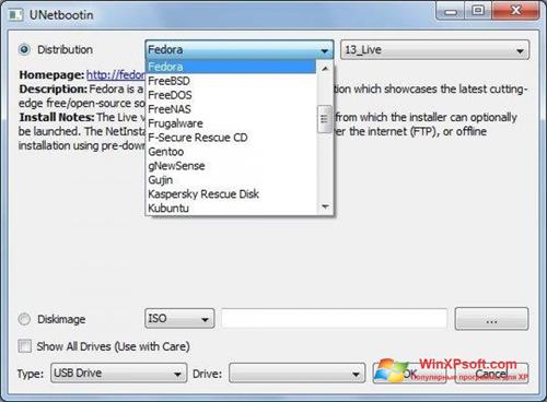 Скриншот программы UNetbootin для Windows XP