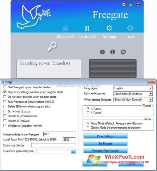 Скриншот программы Freegate для Windows XP