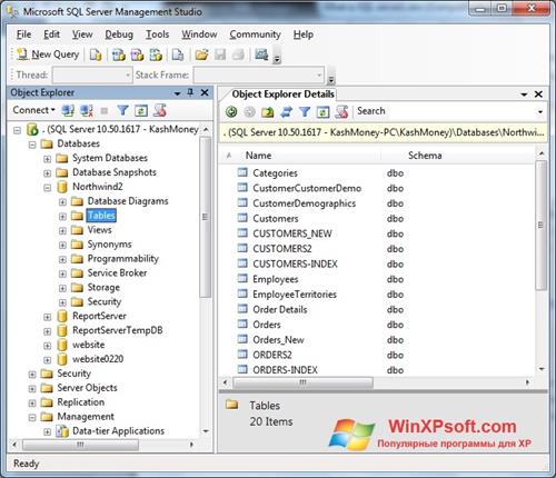 Скриншот программы Microsoft SQL Server для Windows XP