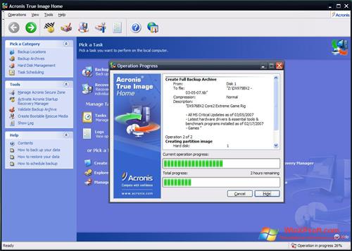 Скриншот программы Acronis True Image для Windows XP