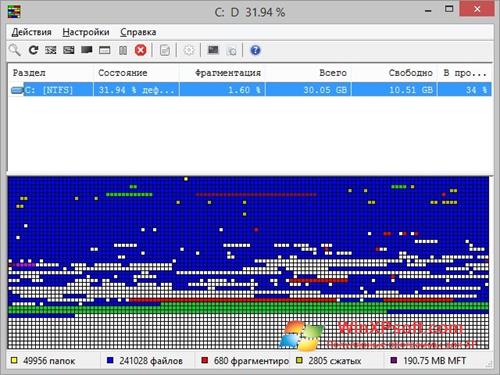 Скриншот программы UltraDefrag для Windows XP